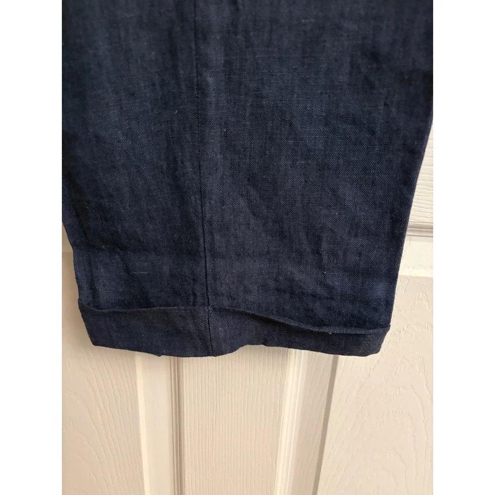 Turnbury Mens 36x32 Navy Blue 100% Linen Pleated Cuffed Dress Pants Trousers